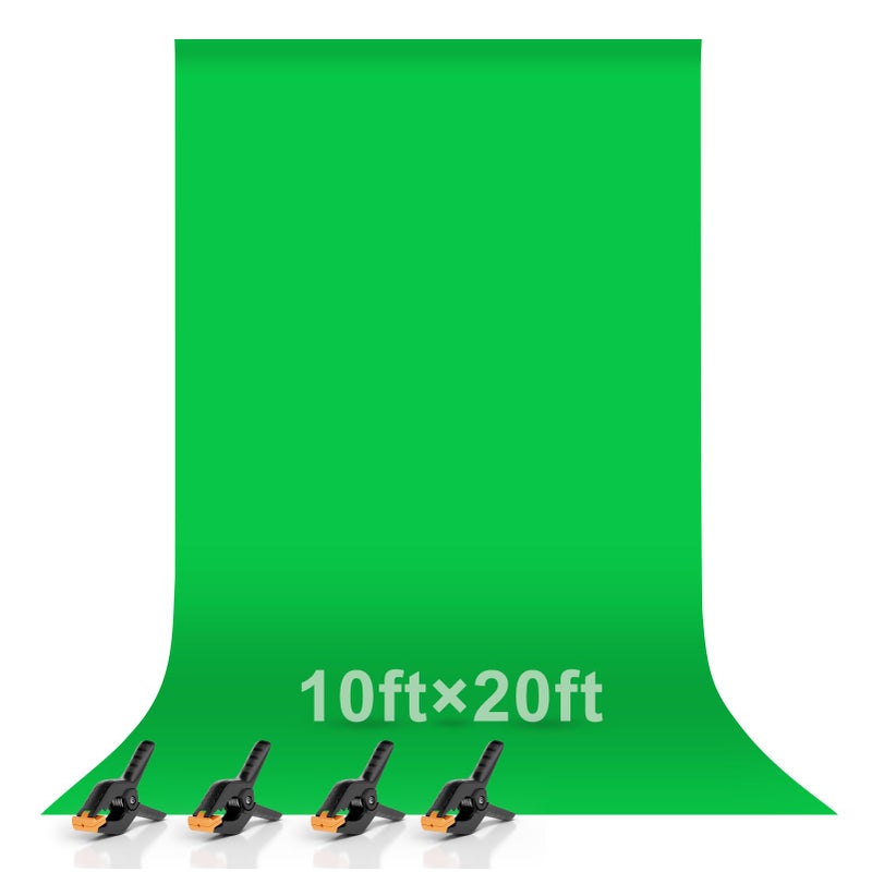 EMART Green Screen Backdrop, 10 x 20 Ft Photography Greenscreen Background Sheet Fabric Kit for YouTube Video Streaming Zoom, Small Photo Chromakey Muslin Cloth Curtain with 4 Clip - Image 1